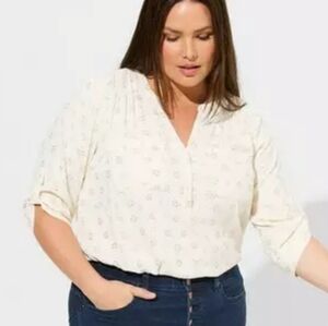 Torrid Harper Georgette 3/4 Sleeve Blouse In Toss Motifs Dew Plus Size 4X